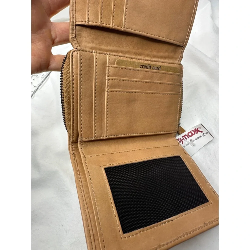 New Harbour 2nd Tan Leather Wallet Zip Around Weave Tri Fold‎ Multi Pocket